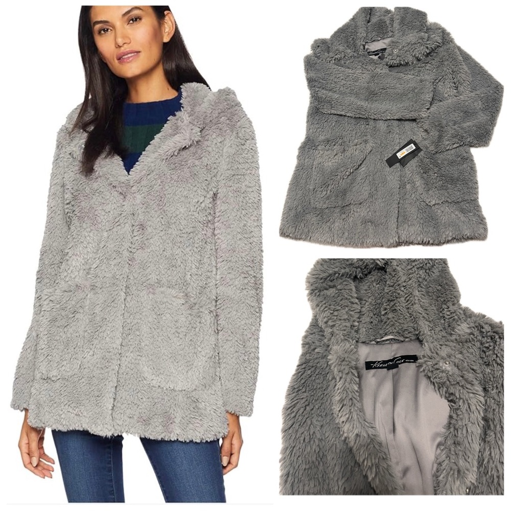 Kenneth Cole Women’s Gray Hooded Teddy Jacket